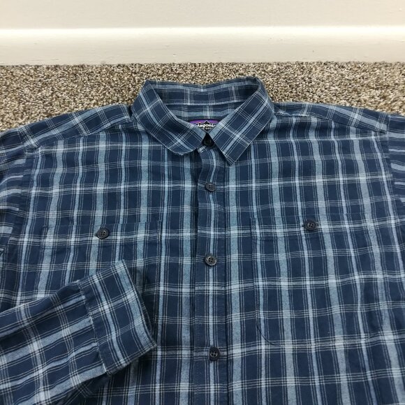 2020 Patagonia Shirt Organic Pima Cotton Plaid Button Flannel Blue Mens Medium - Picture 1 of 8